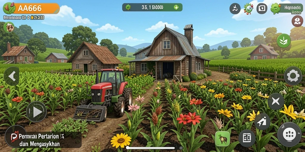 Tampilan gameplay <strong>AA666</strong> yang menarik dengan aktivitas bertani yang menyenangkan.