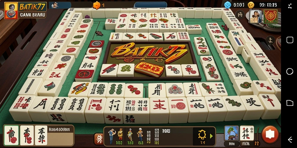 Tampilan gameplay menawan dari BATIK77 dengan ubin Mahjong yang berwarna-warni.