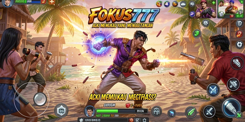 Screenshot gameplay FOKUS777 menunjukkan pertarungan mendebarkan dan aksi yang cepat.