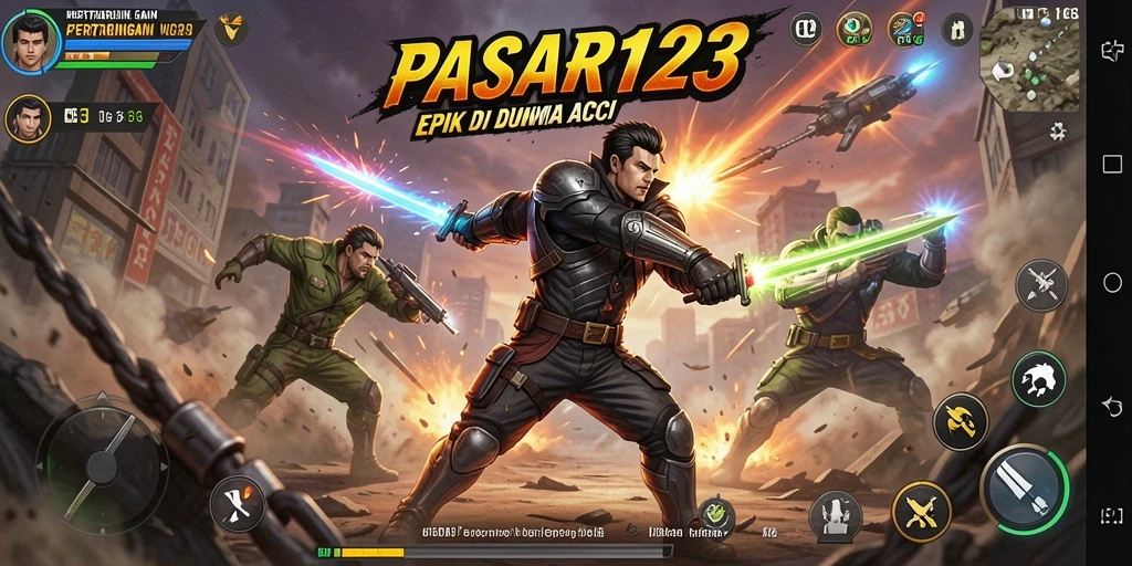Tampilan gameplay PASAR123 dengan aksi pertarungan menegangkan.
