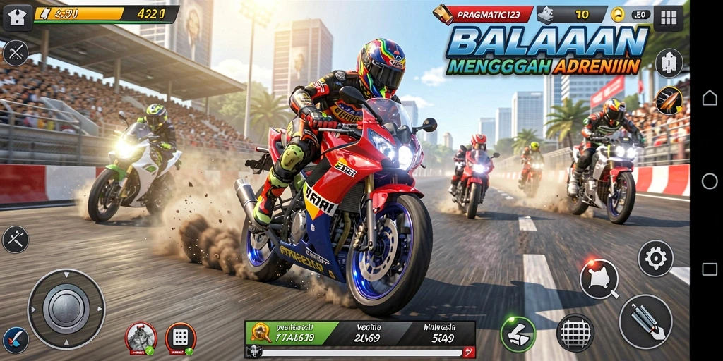 Tampilan gameplay balapan motor yang mendebarkan di PRAGMATIC123.