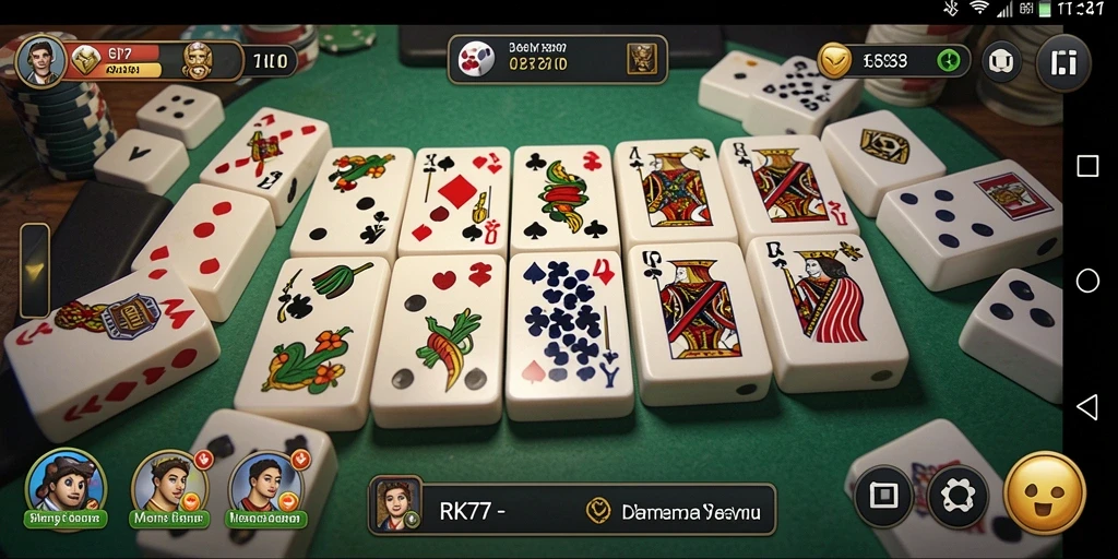 Screenshot gameplay menunjukkan permainan domino yang penuh semangat.