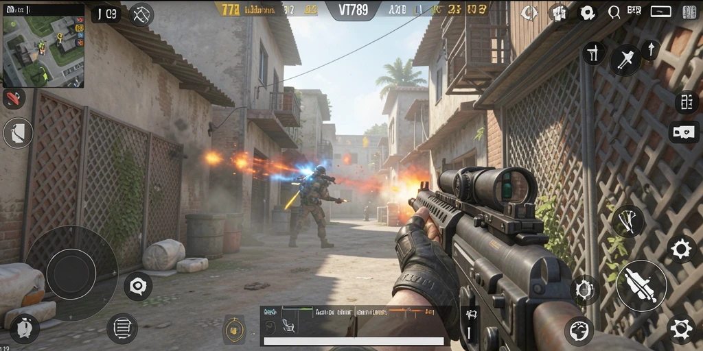 Tampilan gameplay VT789 dengan aksi tembak-menembak yang mendebarkan.